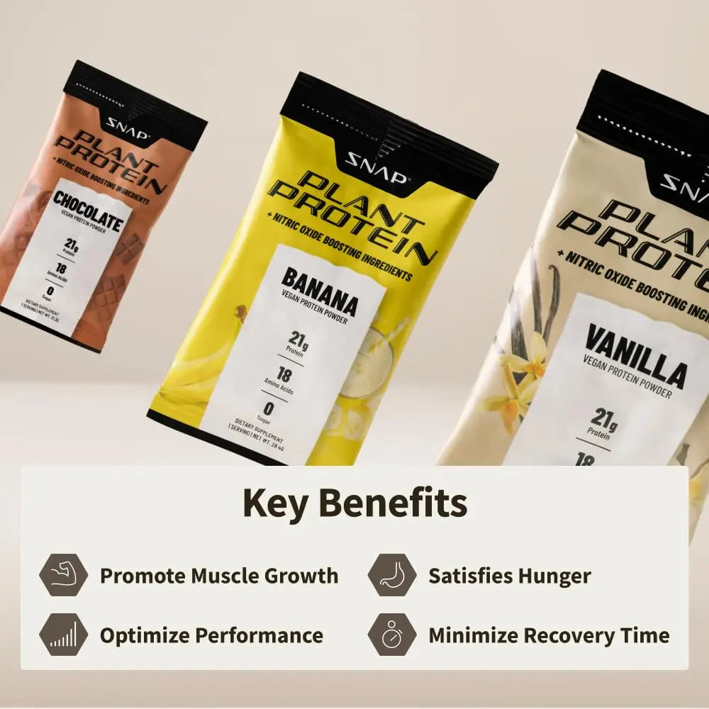 Snap Supplements 100% Plant Based Protein Powder Stick Packs with Nitric Oxide Booster Snap Supplements