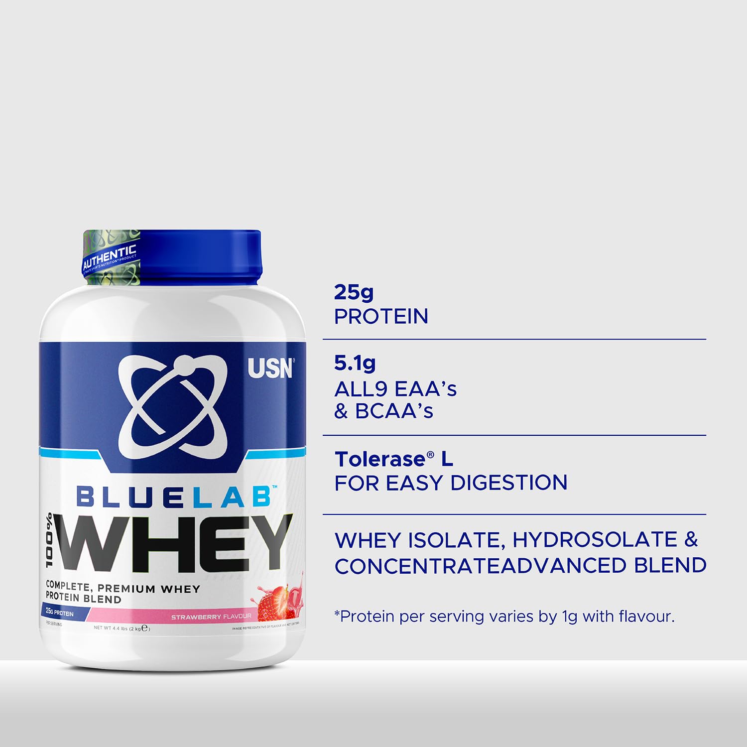 USN Blue Lab Whey Protein Powder: Strawberry - Whey Protein 2kg - Post-Workout - USN