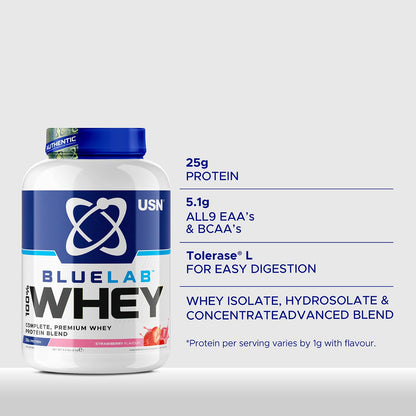 USN Blue Lab Whey Protein Powder: Strawberry - Whey Protein 2kg - Post-Workout - USN