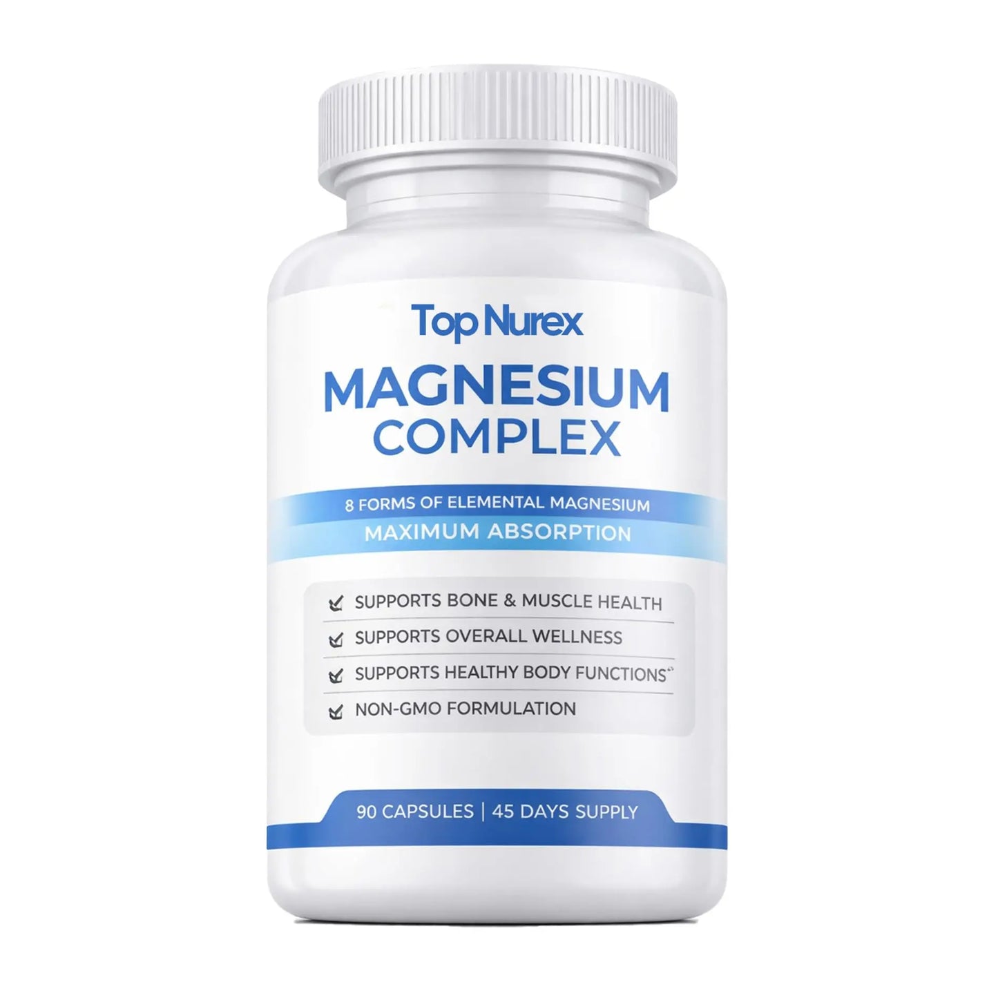 Top Nurex Magnesium Complex supplement bottle on a white background