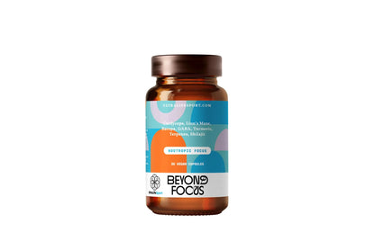 Bottle of 'Beyond Focus' supplement on a white background