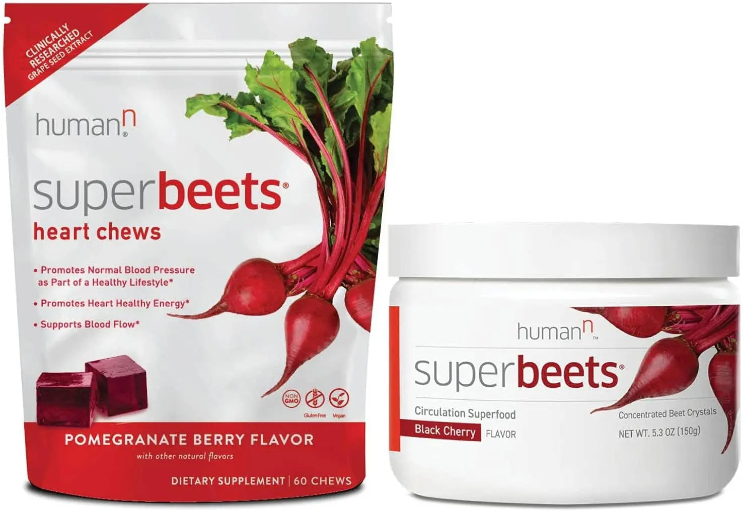 humanN SuperBeets Heart Chews & SuperBeets Black Cherry Powder humanN