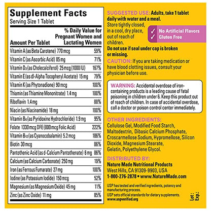 Nature Made Prenatal Multivitamin with Folic Acid, Prenatal Vitamin and Mineral Supplement Nature Made