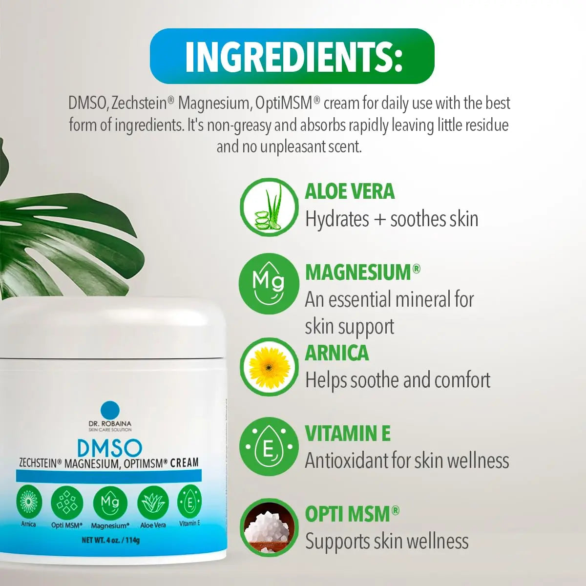 Dr. Robaina DMSO Cream - 99.9% Pure DMSO Pharmaceutical Grade | Formula with Zechstein Magnesium Dr. Robaina