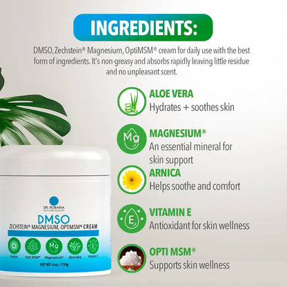 Dr. Robaina DMSO Cream - 99.9% Pure DMSO Pharmaceutical Grade | Formula with Zechstein Magnesium Dr. Robaina