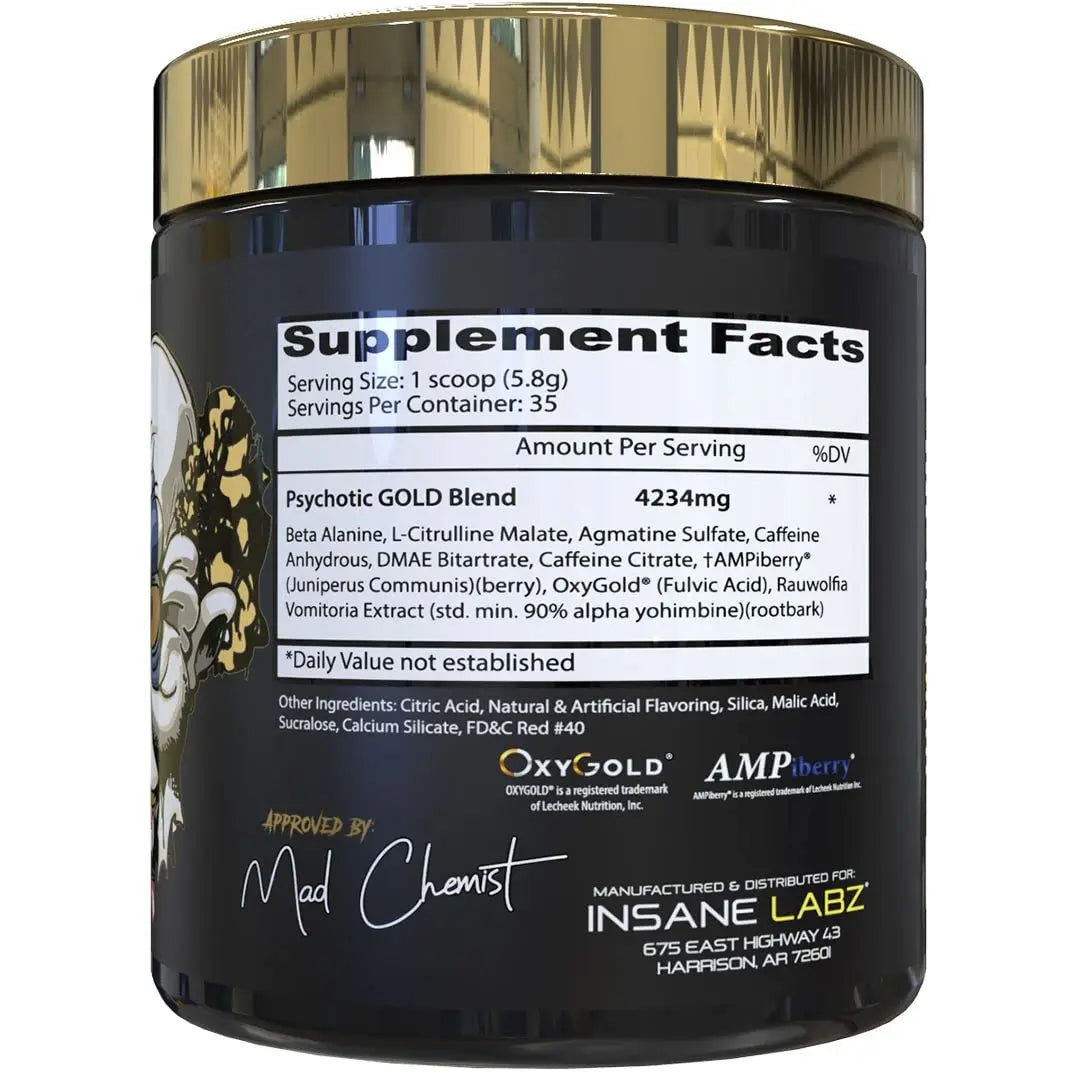 Insane Labz Psychotic Gold and Insane Veinz Gold Pre Workout Nitric Oxide Booster Stack Insane Labz
