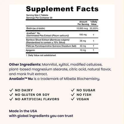 EZ Melts Hair Health Complete - Hair Supplement to Support Strength & Growth - Includes AnaGain Nu, Biotin, Apigenin, Bambo Silica & More - 60 Sublingual Tablets (30 Servings) EZ Melts buy supplements Au