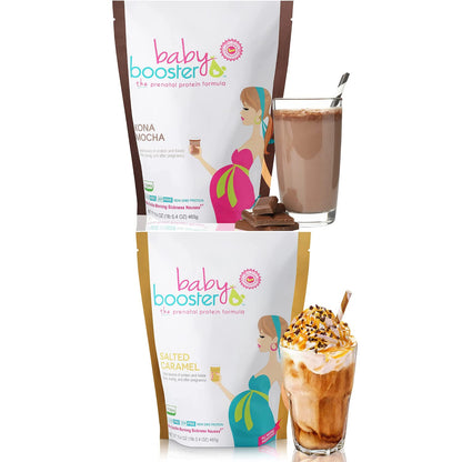 Baby Booster Prenatal Vitamin Supplement Shakes, Kona Mocha and Salted Carmel Baby Booster