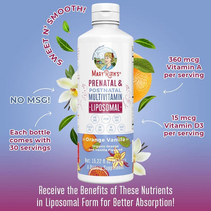 MaryRuth Organics Prenatal & Postnatal Liposomal Multivitamin Women, Sugar Free Liquid Vitamin MaryRuth Organics