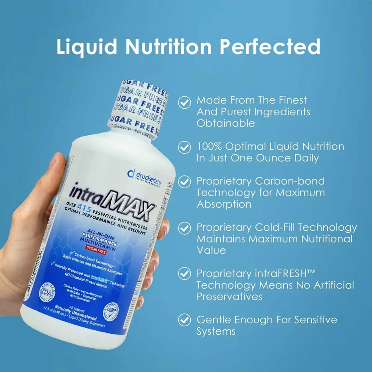 intraMAX Drucker Labs Organic Sugar-Free All-in-One Performance Liquid Multivitamin for Men & Women | Non-GMO, Gluten & Dairy Free | with Magnesium, Zinc, Vitamins D, C & E | 32 oz intraMAX buy supplements Au