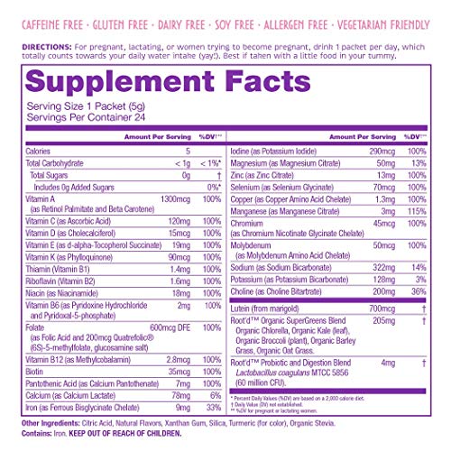 Rootd - Powder Prenatal Vitamin - Pregnancy Multivitamin with 25 Vitamins & Minerals A, C, D, E Root'd