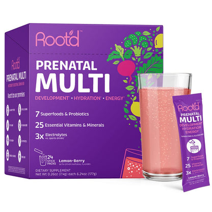 Root'd Prenatal Multivitamin Powder - 25 Vitamins & Minerals with 3X Electrolytes, Folate, Iron Root'd