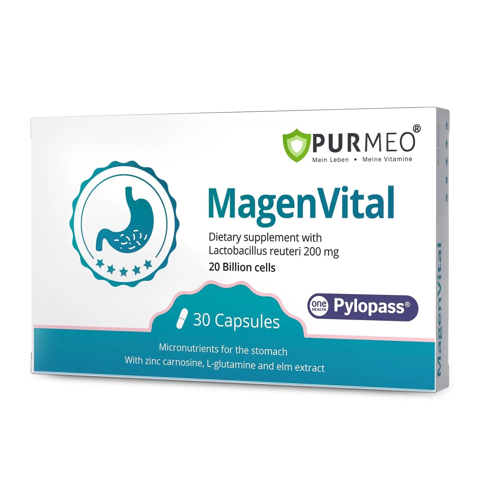 5-in-1 High Potency H. Pylori Probiotic, 1 Per Day - Supports Gastric Lining Integrity, Occasional Indigestion, Acid Comfort - Pylopass Lactobacillus Reuteri, Gluten Free, Vegan, 30ct, Made in Germany purmeoBuy Supplements Australia