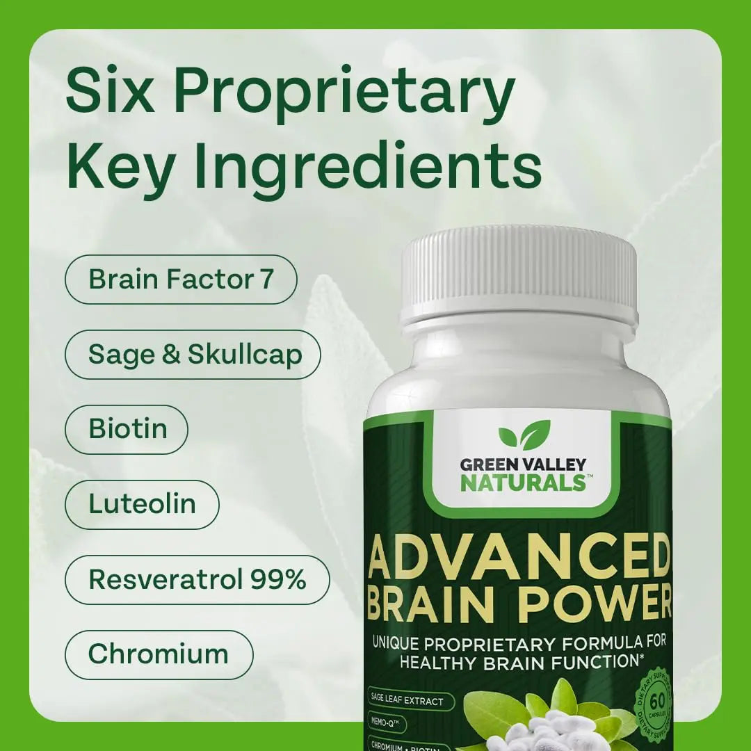GREEN VALLEY NATURALS - Advanced Brain Power - Supports Healthy, Normal Brain Function, Focus and Concentration, clinically formulated to Support Healthy Brain Clarity. (1 Bottle, 60, Count) GREEN VALLEY NATURALS buy supplements Au