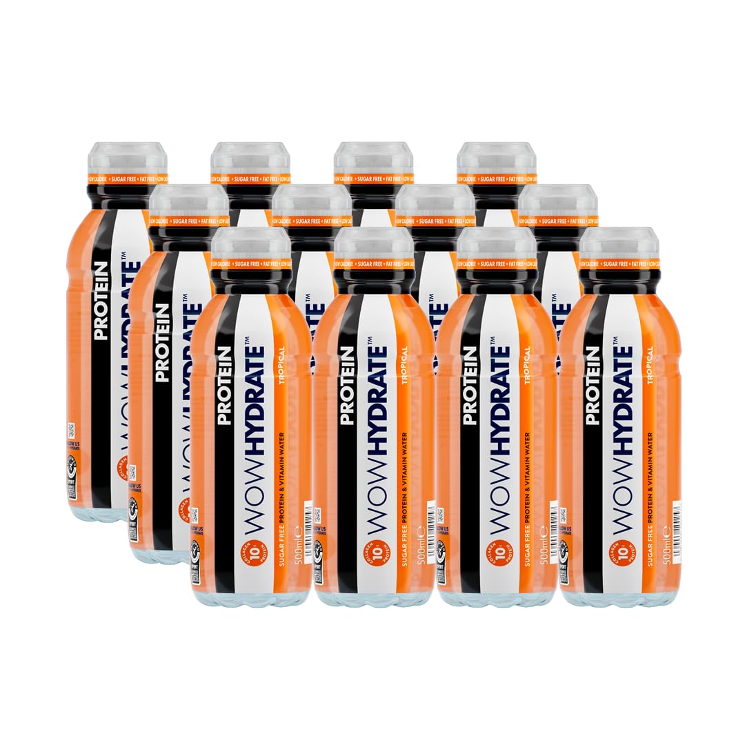 WOW HYDRATE Protein Water, Tropical Flavour Protein Drink, Natural Flavourings, Healthy Hydration WOW HYDRATE