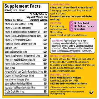 Nature Made Prenatal Multi, 250 Tablets, Folic Acid + 17 Prenatal Vitamins & Minerals Nature Made