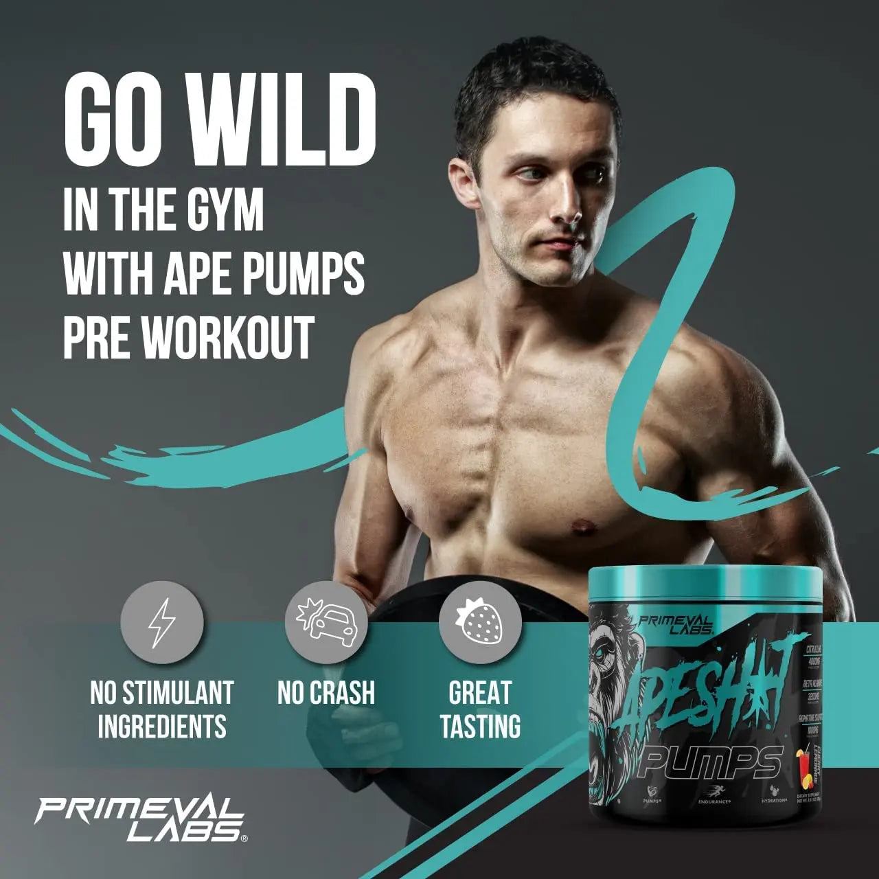 Primeval Labs Ape Pumps Natural Pre Workout Powder | Caffeine Free Preworkout Primeval Labs