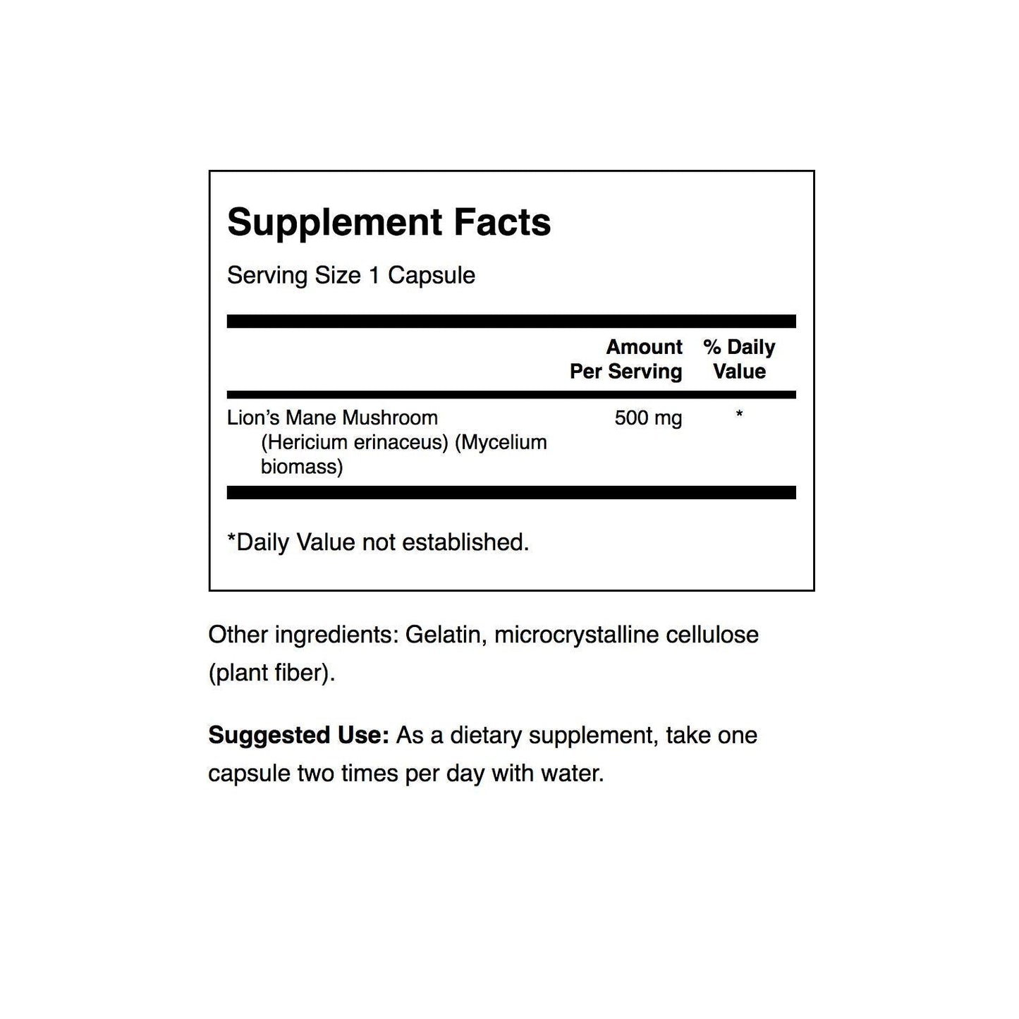 Swanson Lion's Mane Mushroom Capsules - 500 mg Each, 60 Capsules -