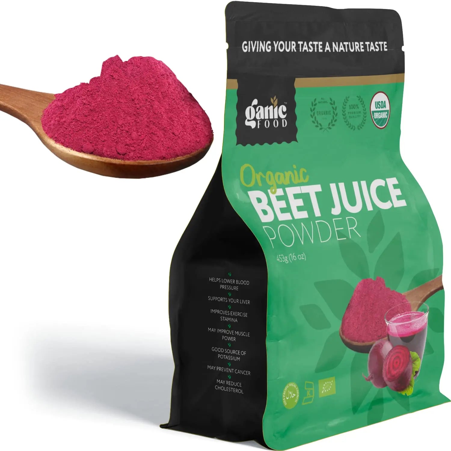 Ganic Food Organic Beet Root Juice Powder, 16 Ounces Ganic Food