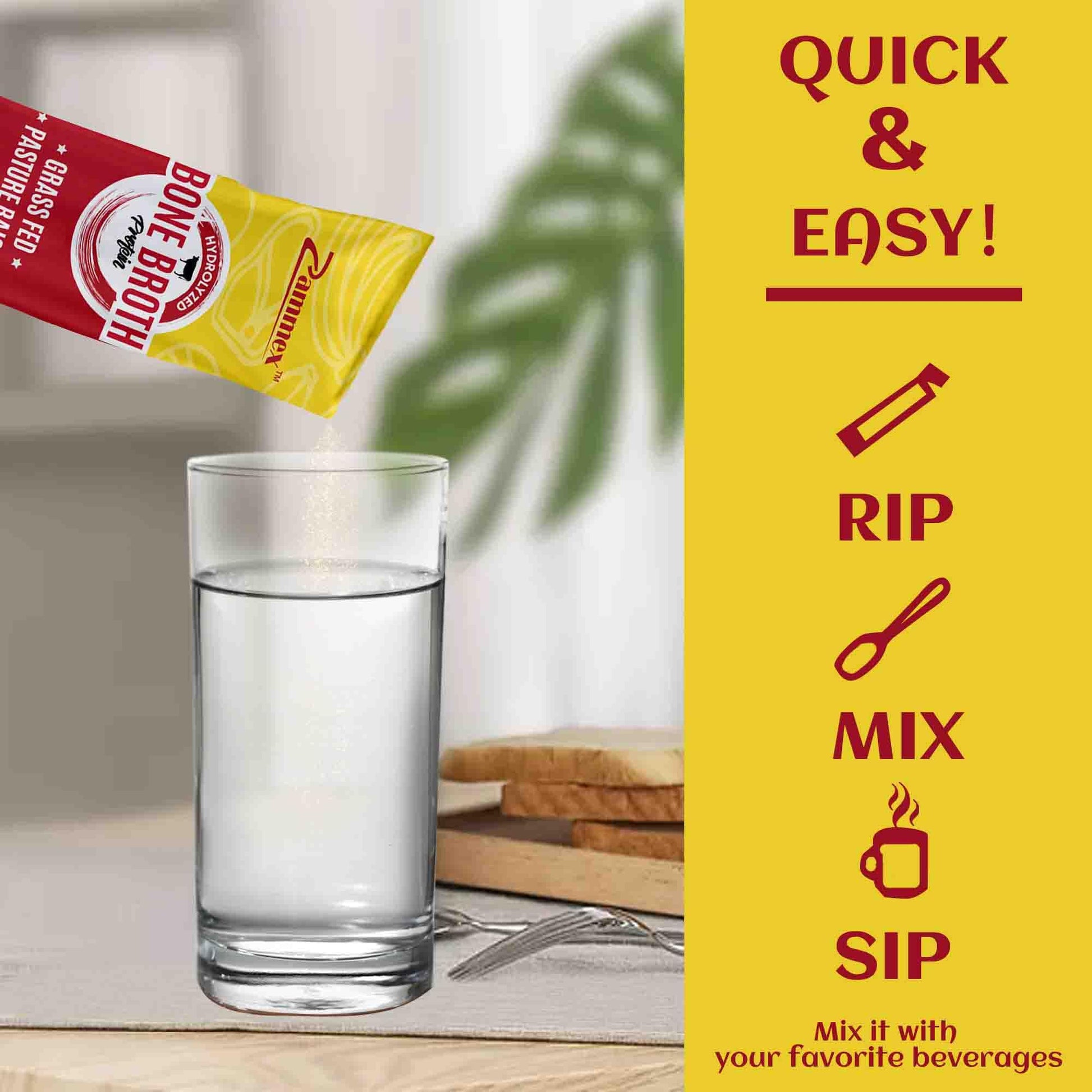 Zammex Bone Broth Packets-20g Collagen Protein-Beef Bone Broth Powder to Go-30 Travel Zammex