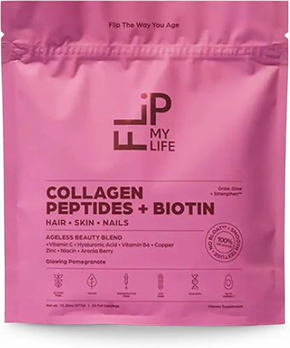 Flip My Life Collagen Peptides + Biotin, Hyaluronic Acid & Vitamin C - For Hair, Skin, Nails - Gut Health/Joint Support - Ageless Beauty Blend Supplement Powder for Men/Women - 9g Protein—26 Servings Flip My Life buy supplements Au