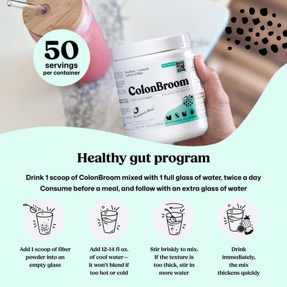 ColonBroom Psyllium Husk Powder - Colon Cleanse for Bloating Relief & Gut Health - Fiber Powder Drink - Easy to Mix - Vegan, Gluten Free, Non-GMO - Strawberry (50 Servings) ColonBroomBuy Supplements Australia