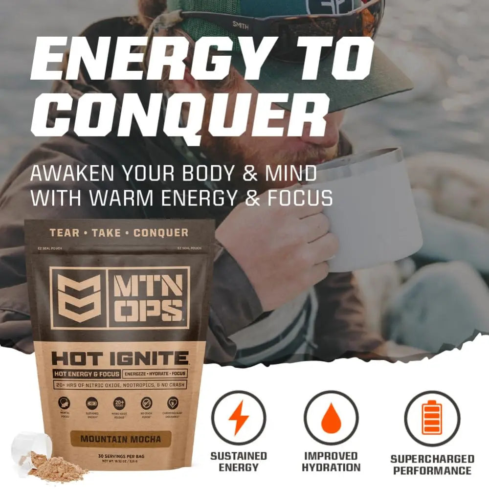 MTN OPS Hot Ignite Supercharged Energy Drink Mix Focus Enhancer, Hazelnut Cocoa MTN OPS