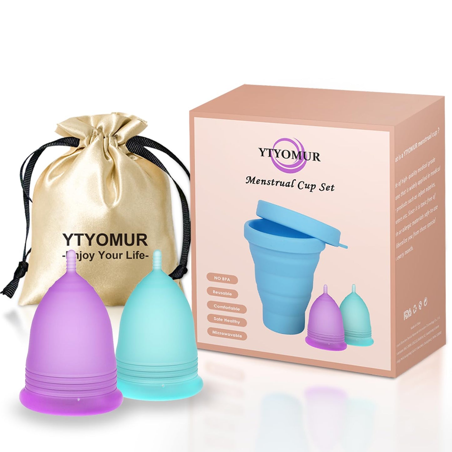 YTYOMUR Menstrual Cup Set, 2 Soft Period Cup Come with Collapsible Cleaner Cup YTYOMUR