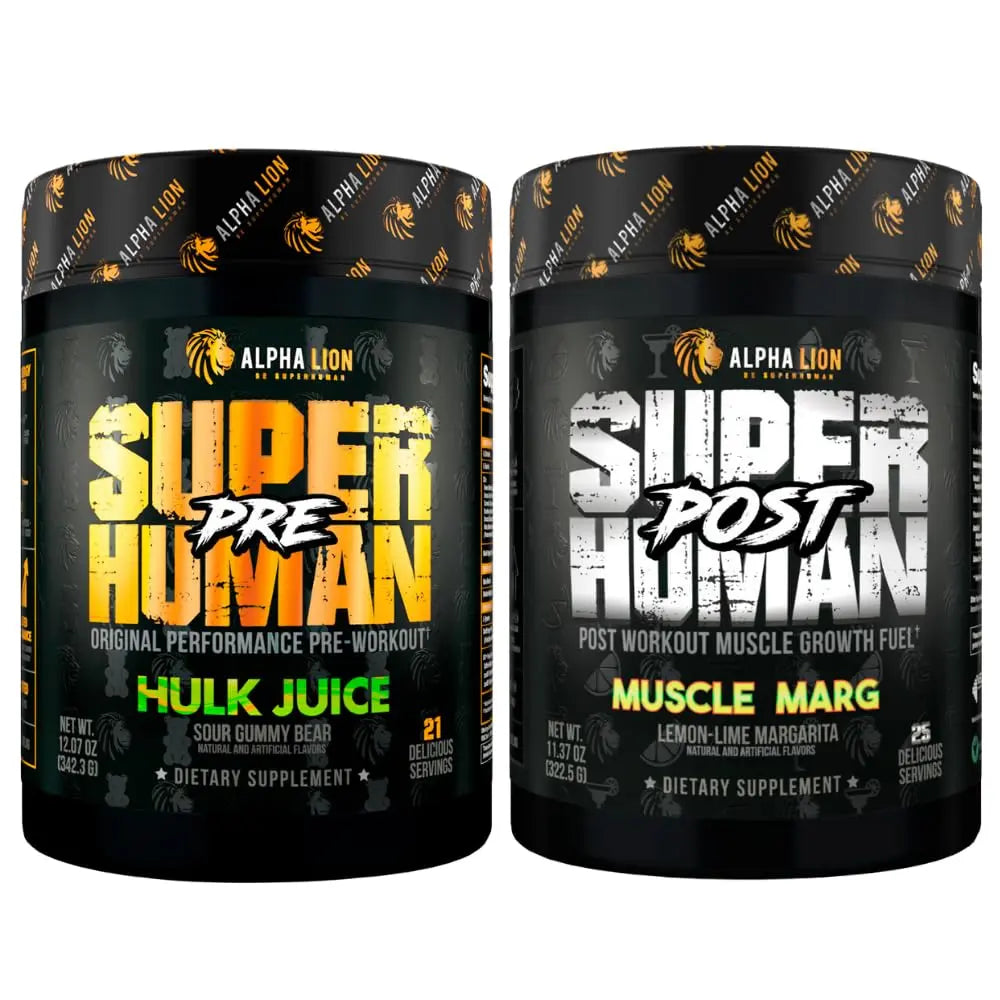 ALPHA LION Superhuman Pre Workout Powder & Post Workout Recovery Bundle, Sustained Energy & Focus + Lean Muscle Growth, Strength & Volume (Hulk Juice & Muscle Marg ALPHA LION