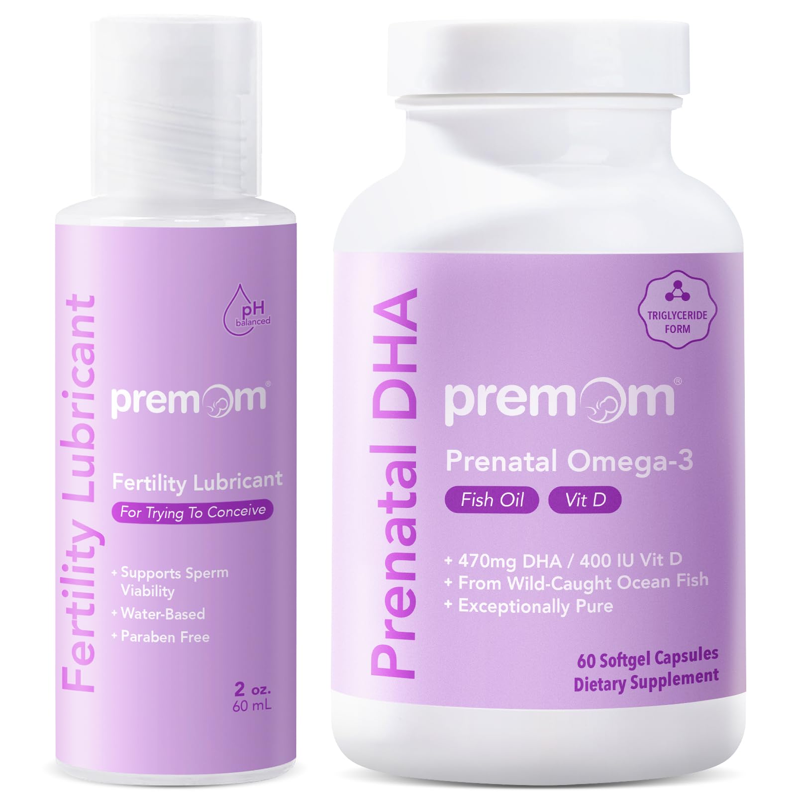Premom Water Based Fertility Lubricant 2 Fl Oz + Prenatal DHA Fish Oil Premom