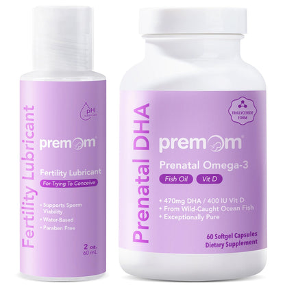 Premom Water Based Fertility Lubricant 2 Fl Oz + Prenatal DHA Fish Oil Premom