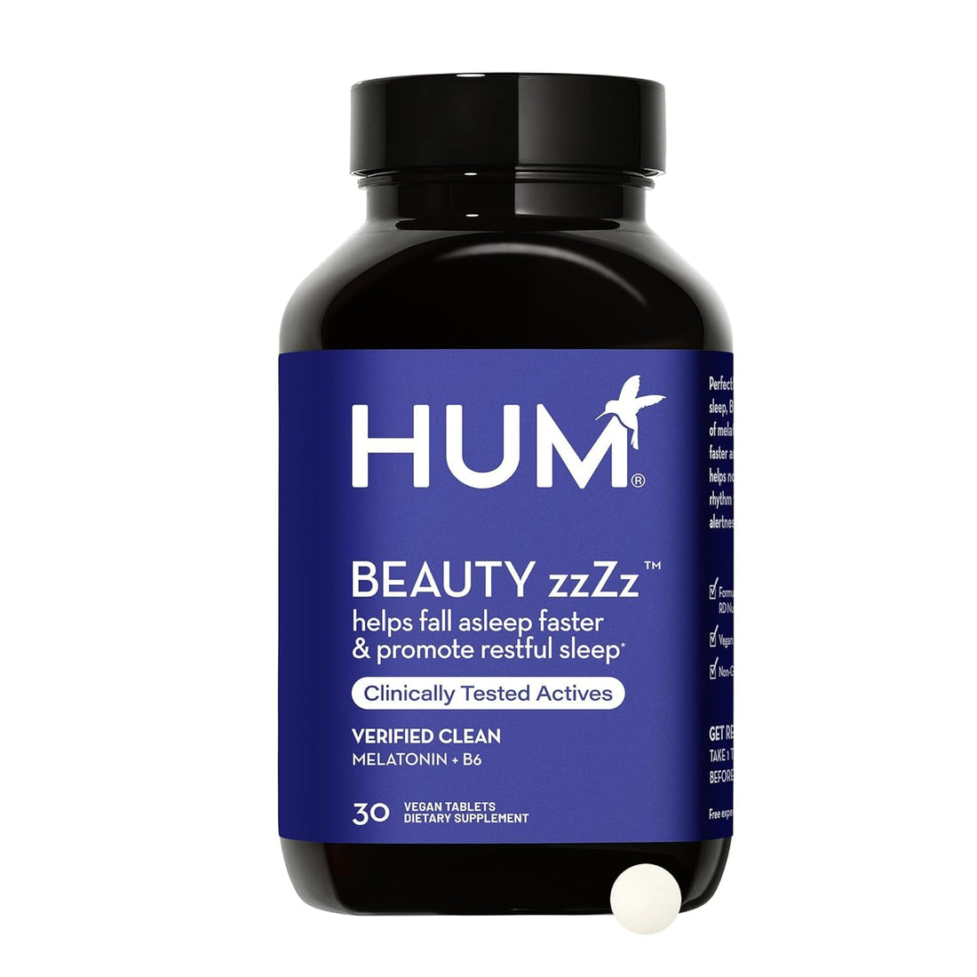HUM Beauty zzZz Melatonin Sleep Supplement for Adults with Melatonin 3mg, Vitamin B6 and Calcium, Vegan, Gluten Free, Non GMO Sleep Support Tablets for Adults and Beauty Rest, 30 Vegan Tablets HUMBuy Supplements Australia