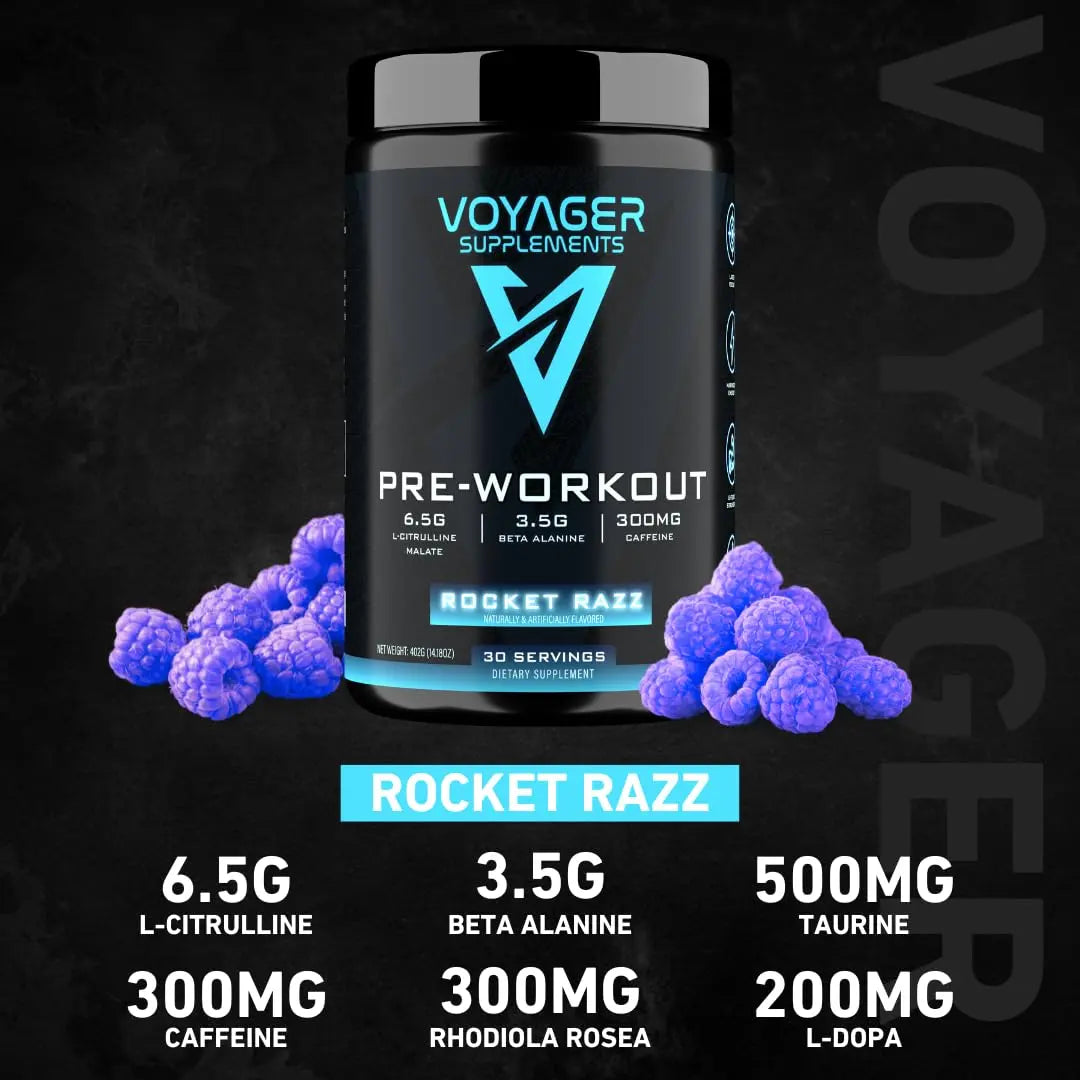Voyager Supplements Pre-Workout Powder | Rocket Razz | Intense Pump | Maximized Voyager Supplements