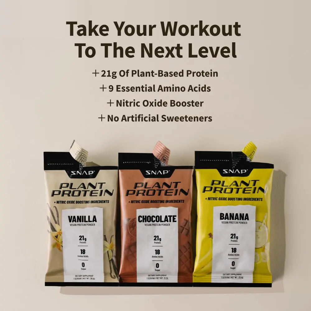 Snap Supplements 100% Plant Based Protein Powder Stick Packs with Nitric Oxide Booster Snap Supplements
