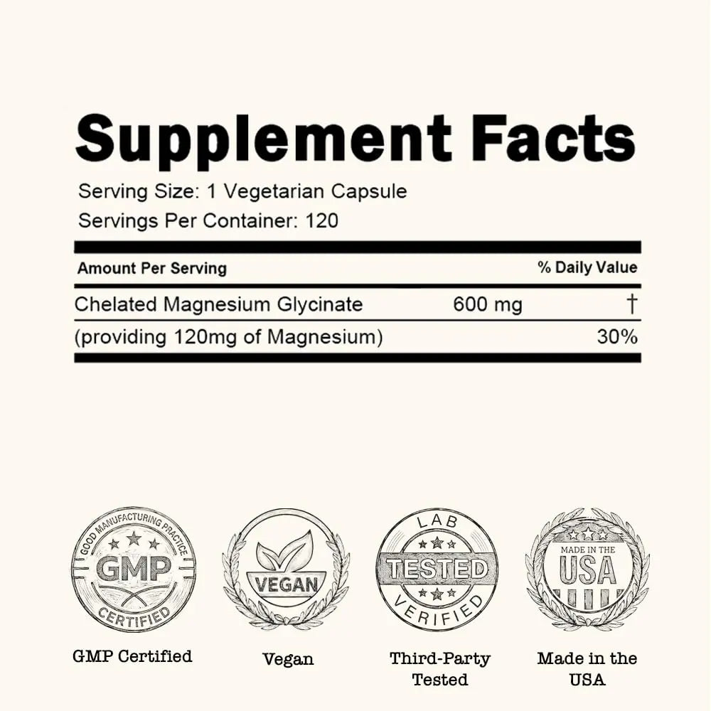 Zenium - Magnesium Glycinate for Sleep, Chelated, 600mg per Serving, 120 Capsules | High Absorption | Relieve Tension, Worry, Nervousness | Calm The Mind & Body | Ayurvedic | Natural Relief Supplement Zenium buy supplements Au