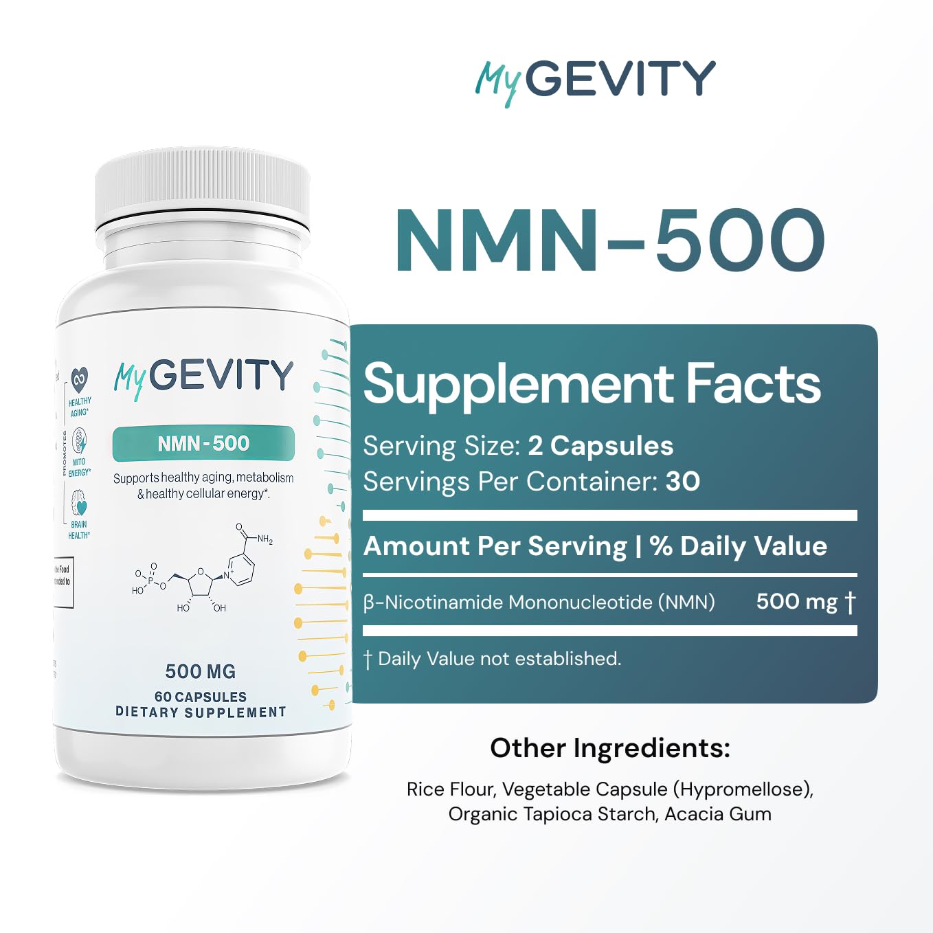 NMN 500mg per Serving – Over 99% Purity – Nicotinamide Mononucleotide Capsules for NAD+ Support, Cellular Energy & Healthy Aging – Vegan, Non-GMO, cGMP Certified Facility, Made in USA – 60 Capsules MyGevityBuy Supplements Australia