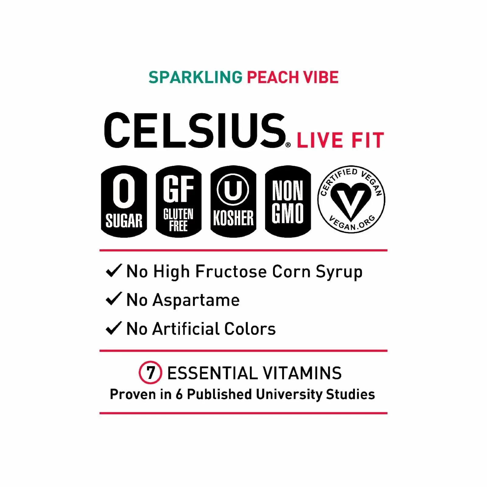 CELSIUS Sparkling Peach Vibe, Functional Essential Energy Drink, 12 Fl Oz CELSIUS