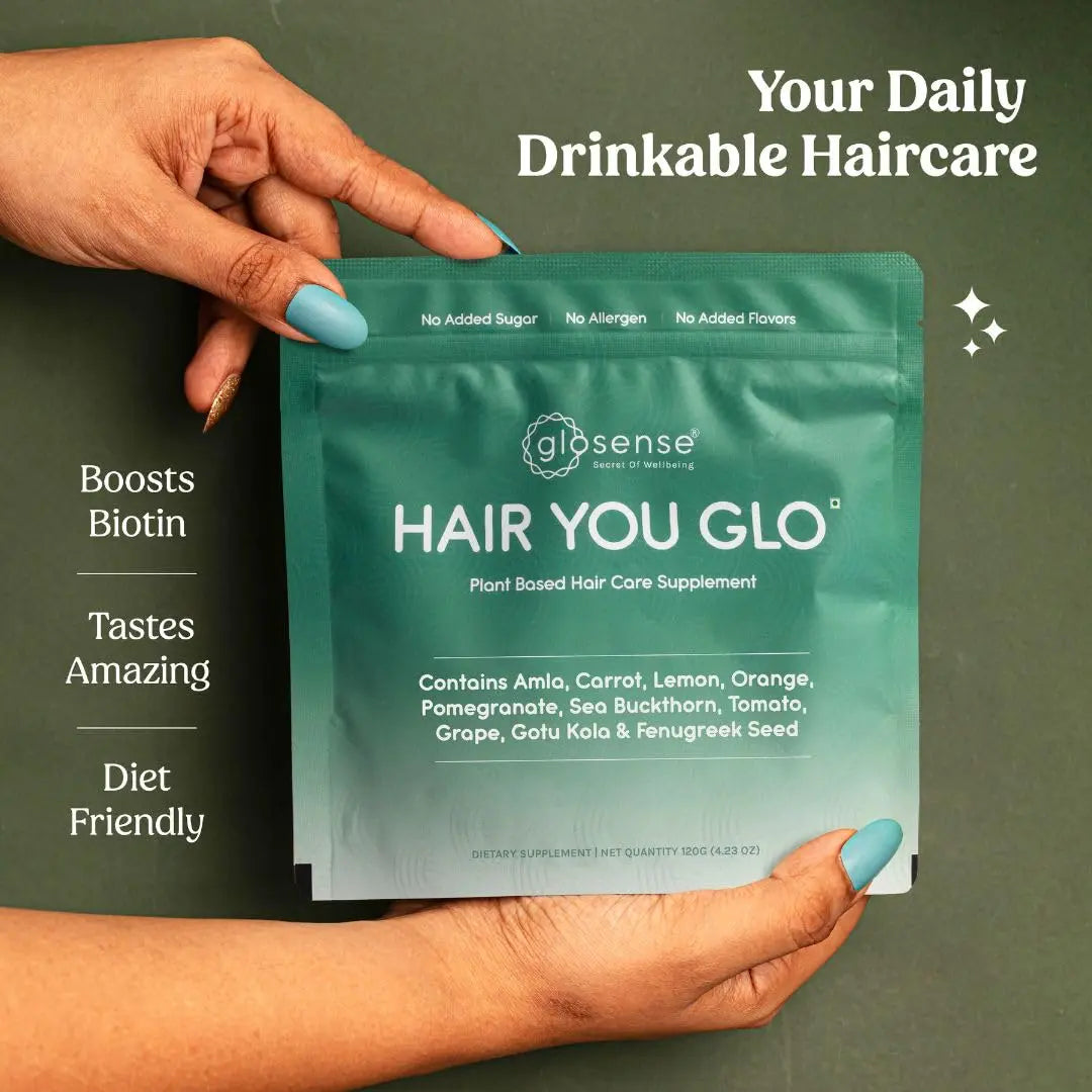 Glosense Hair You Glo – Plant-Based Biotin Supplement | Hair Growth Drink | Natural Hair Vitamins Powder with Amla, Sea Buckthorn, Gotu Kola | No Added Sugar, No Added Flavours | 30 Servings Glosense buy supplements Au