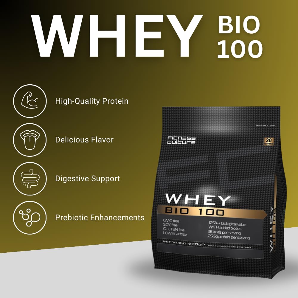 Fitness Culture Whey Bio 100 Whey Protein Powder with Pre and Pro Biotics Raspberry Flavour My Store