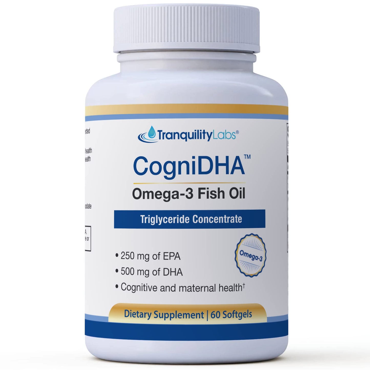 High DHA Omega 3 Fish Oil - CogniDHA - Pharmaceutical Grade - 840 mg Omega-3s - Supercritical CO2 Tranquility Labs