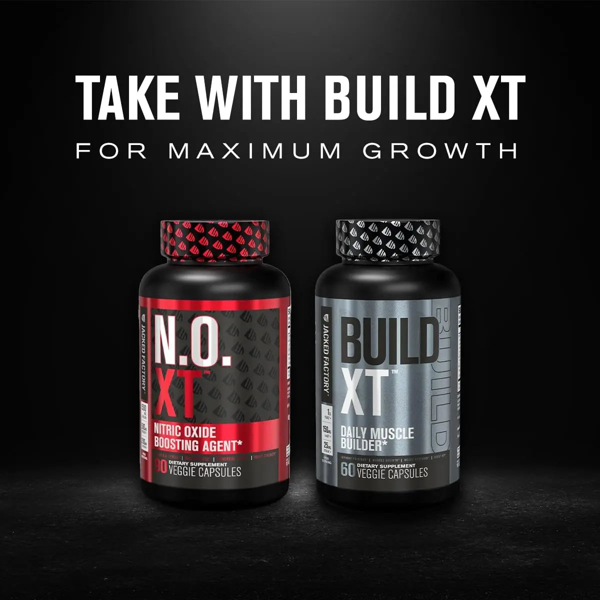 Jacked Factory Muscle Builder Supplement Stack - Build-XT Muscle Builder & N.O. XT Nitric Jacked Factory