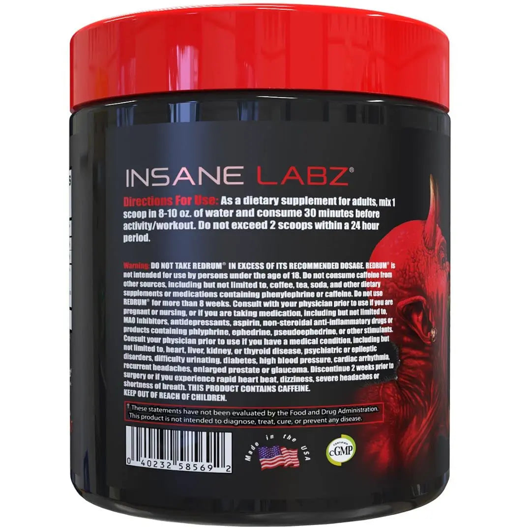 Insane Labz Redrum High Stim Pre Workout NO Booster Powder, Loaded with Beta Alanine Insane Labz