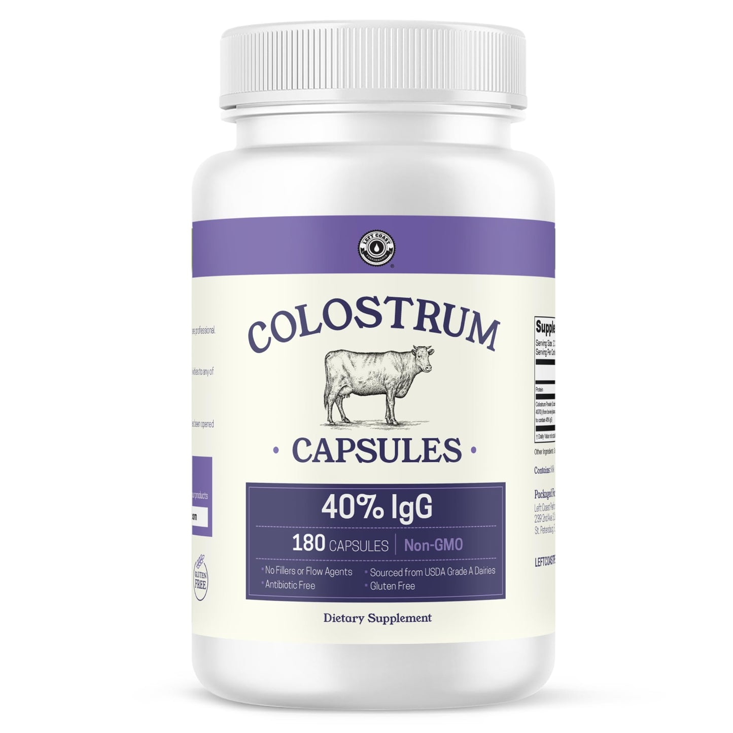 180ct Colostrum Capsules 40% IgG - USA Sourced Bovine Colostrum Powder Left Coast Performance