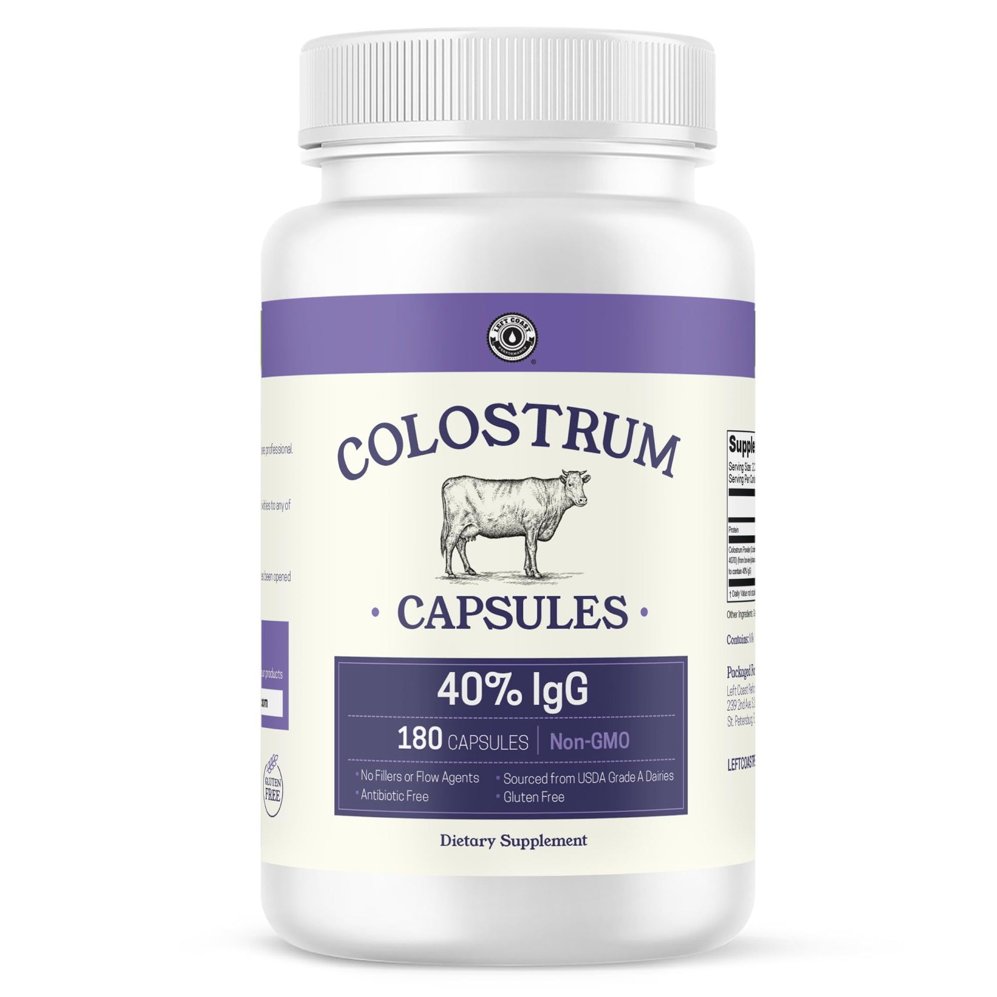 180ct Colostrum Capsules 40% IgG - USA Sourced Bovine Colostrum Powder Left Coast Performance