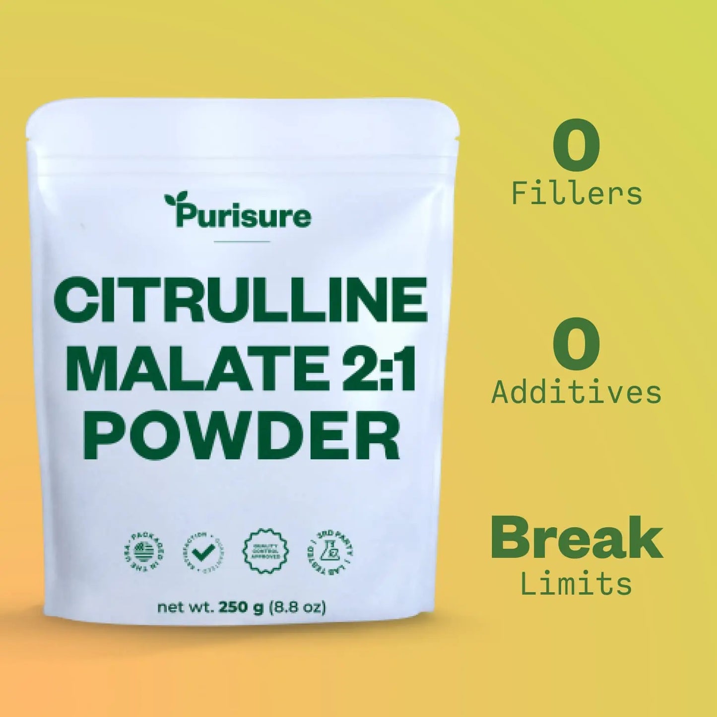 Purisure L-Ctrulline Powder 250g, Premium Citrulline 2:1 Malate Supplement for Strength Purisure