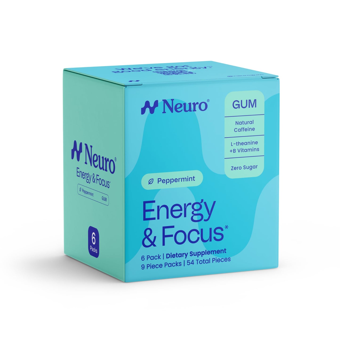 Neuro Energy & Focus Gum - 40mg Natural Caffeine Gum & Nootropic Energy Supplement with L-Theanine & B Vitamins - Sugar Free, Vegan - Peppermint, 54ct NeuroBuy Supplements Australia