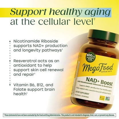 MegaFood NAD+ Supplement with Nicotinamide Riboside & Resveratrol - NMN Supplement Alternative - Vitamin B12, B6, Methylfolate & Niacin - NAD for Healthy Aging - Non-GMO - 60 Capsules, 30 Servings MegaFoodBuy Supplements Australia