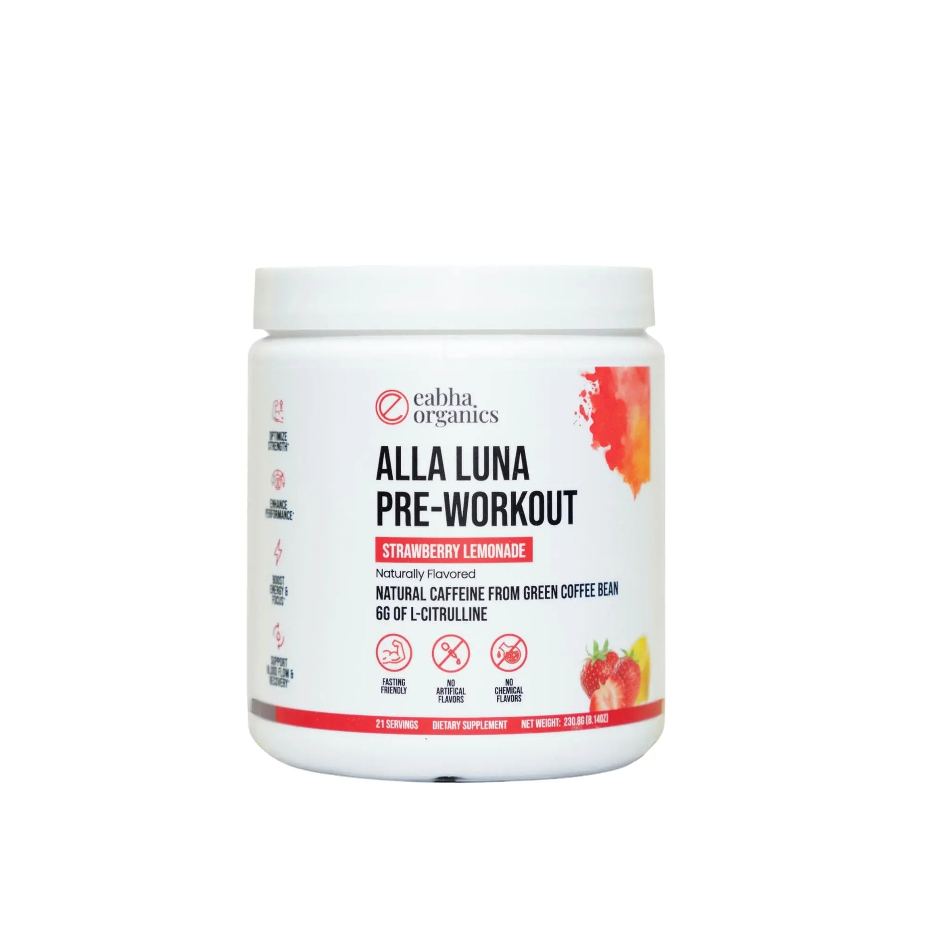 Eabha Organics Alla Luna Pre-Workout - Strawberry Lemonade - to Support Energy, Focus Eabha Organics