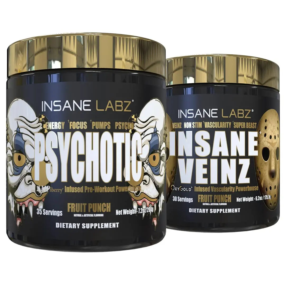 Insane Labz Psychotic Gold and Insane Veinz Gold Pre Workout Nitric Oxide Booster Stack Insane Labz