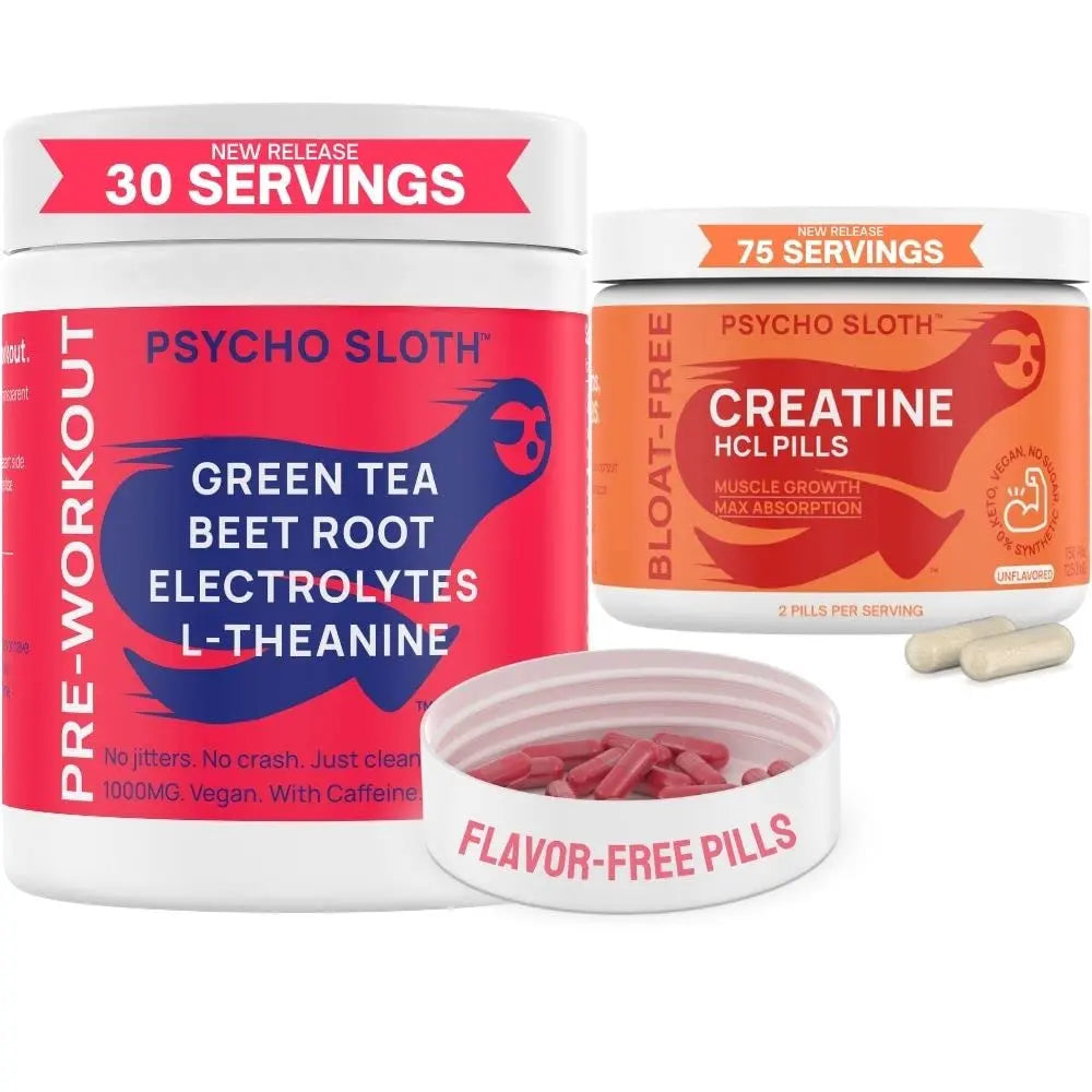 Pre Workout Pills and Creatine HCL Pills Bundle - Endless Energy, Muscle Growth, Endurance Goba Tea